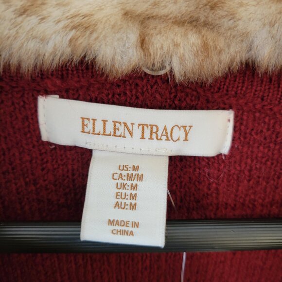 ELLEN TRACY Faux Fur Collar Cardigan NWT - Picture 4 of 10